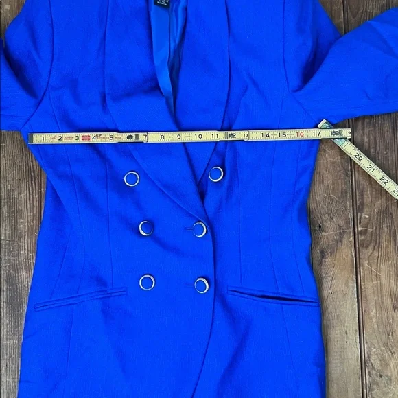 Vintage 80s women’s Sasson Blue 3/4 sleeve padded shoulder Blazer size 6 - Picture 4 of 9